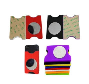 Cartera adhesiva de silicona para teléfono con acero inoxidable