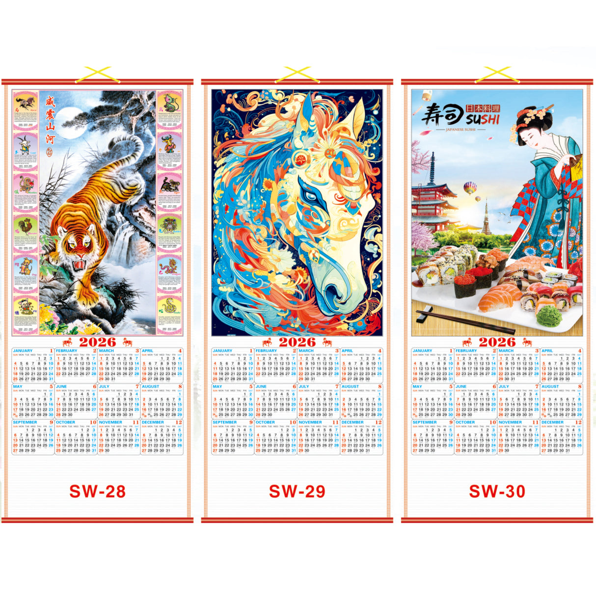 Scroll Wall Calendar 2026 Horse Year