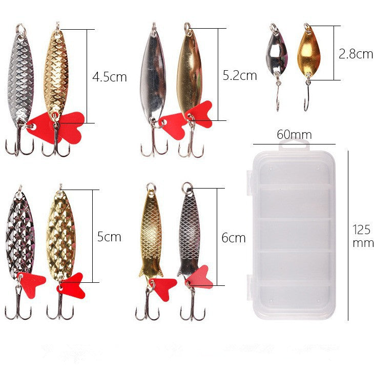 Juego de 10 señuelos metálicos empaquetados en caja