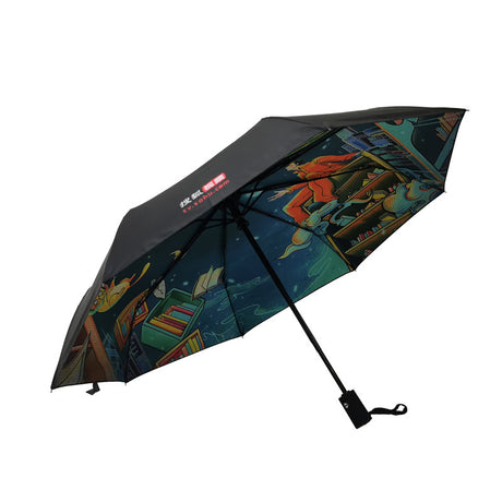 Auto Folding Compact Umbrella Full Size Underneath Printed