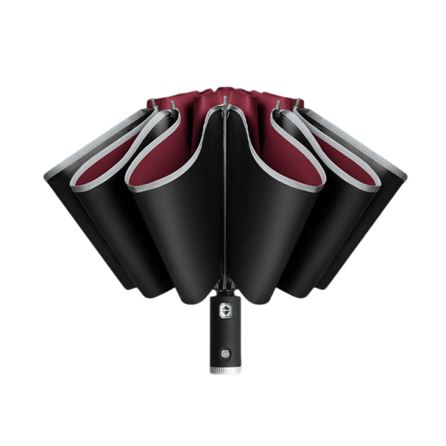 Paraguas con luz LED, mango y reversa automática, borde reflectante