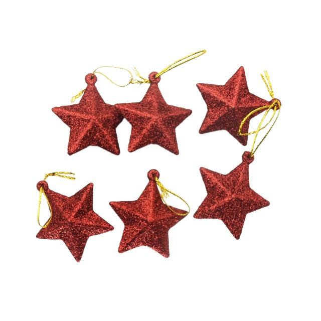 Juego de 6 adornos navideños de estrellas brillantes