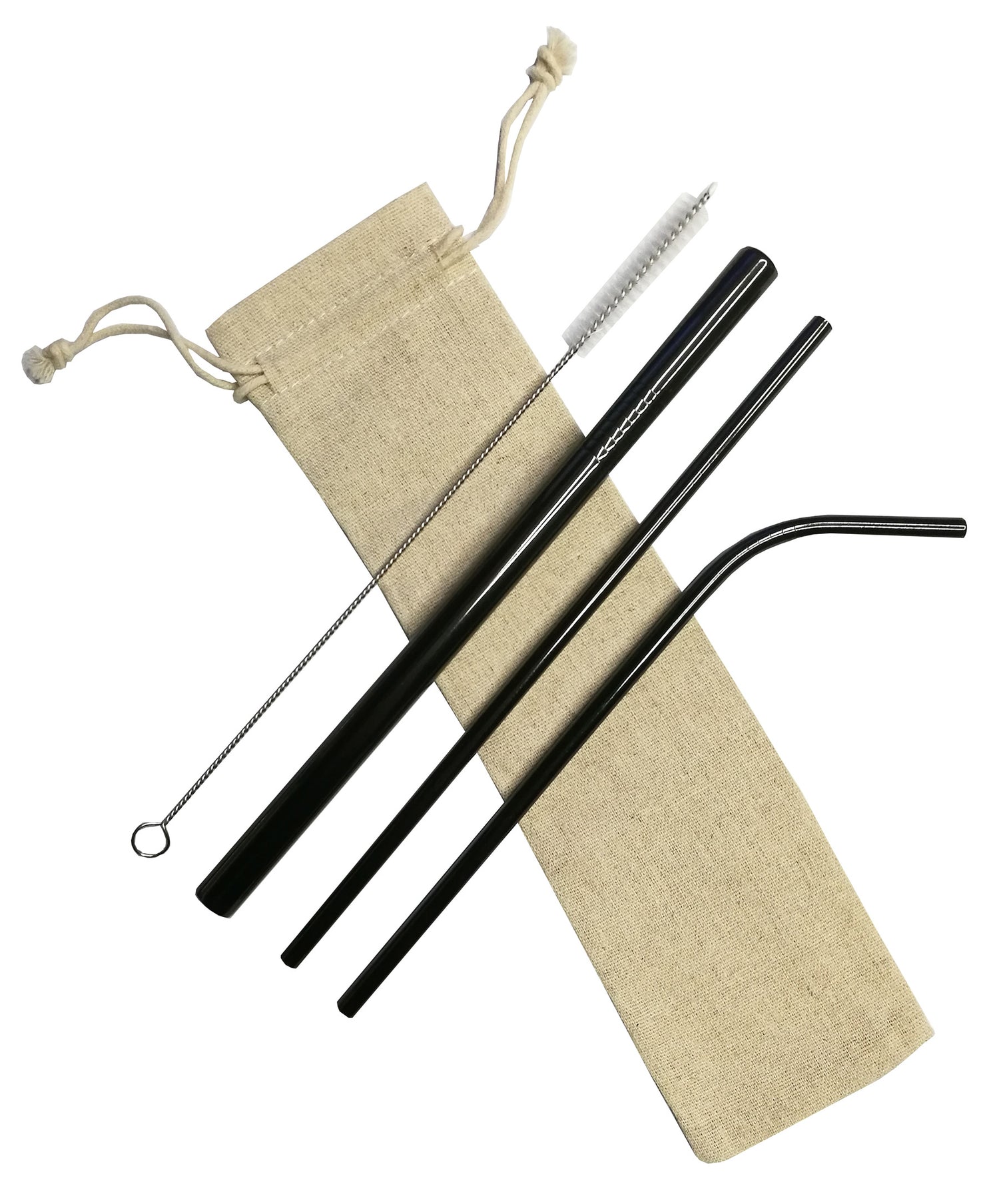 Pajitas de acero inoxidable negras con bolsa