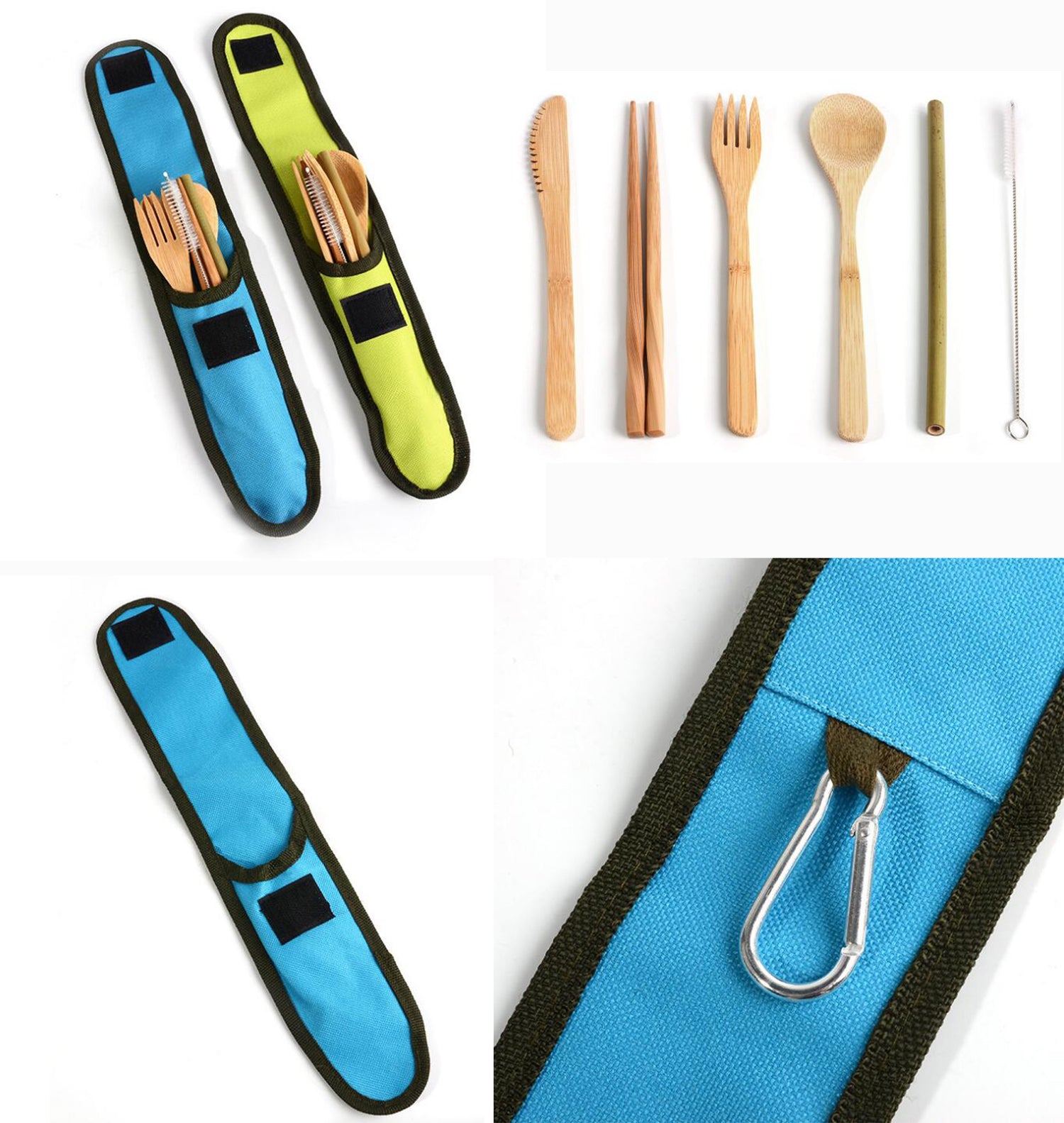 Juego de utensilios de viaje de bambú con pajita y estuche de transporte