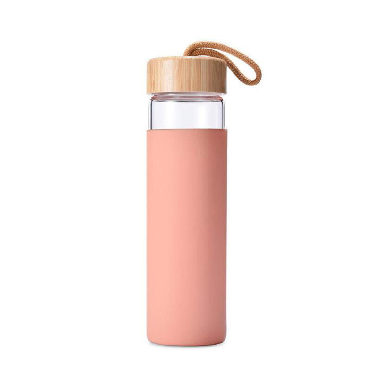 Botella de agua de vidrio con tapa de bambú