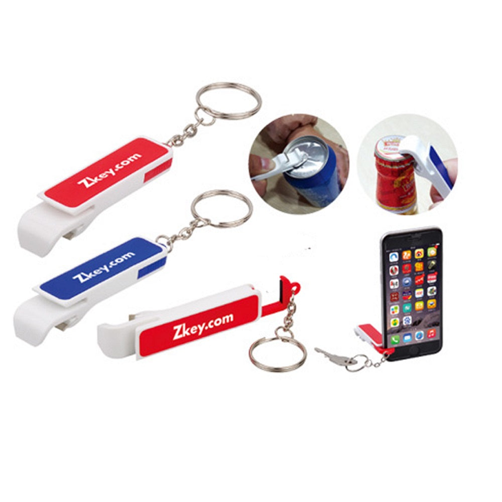 Llavero con soporte para teléfono y abrebotellas