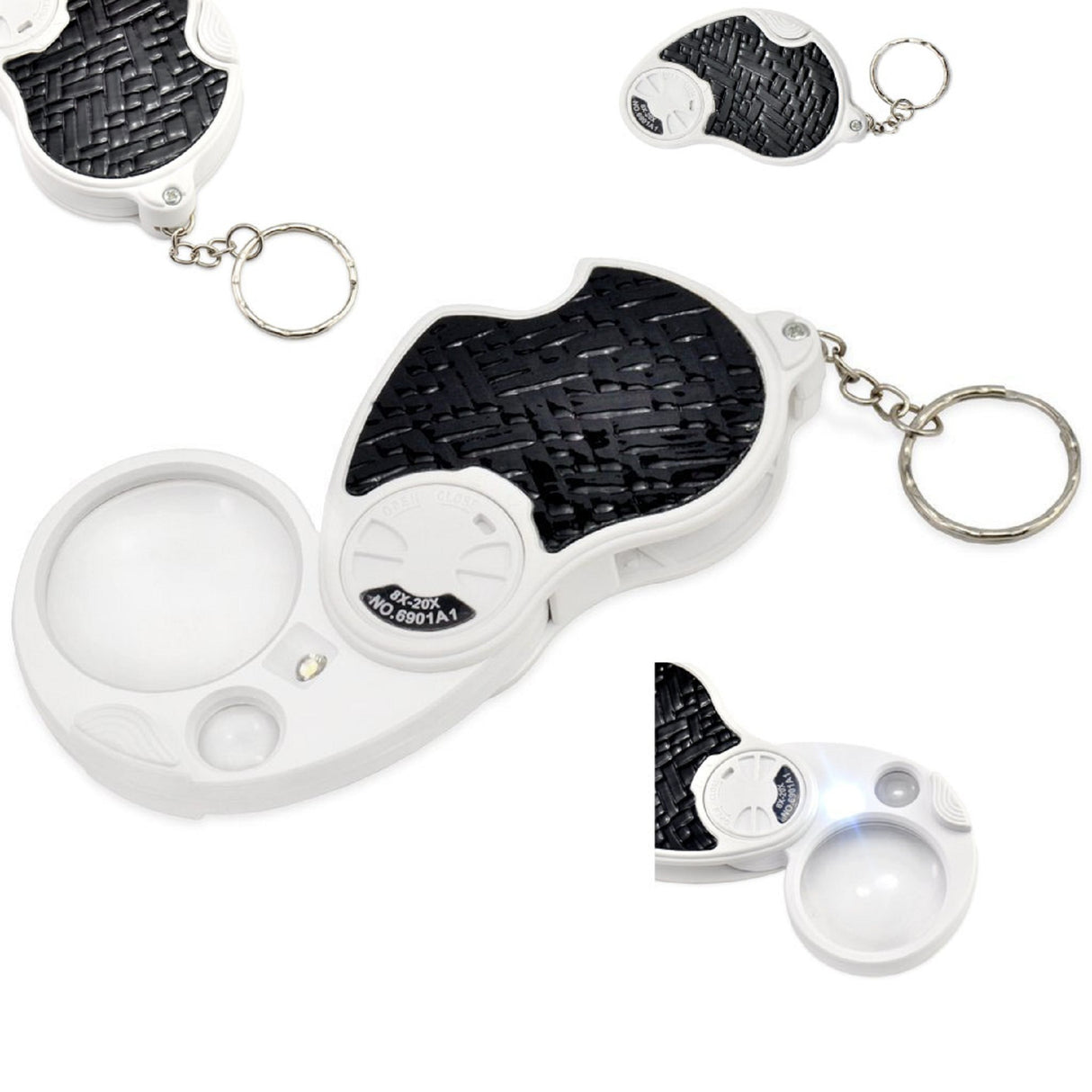 Porte-clés avec loupe de poche pliable