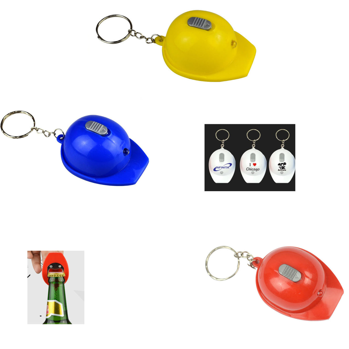 Llavero abridor de botellas con luz LED en forma de tapa