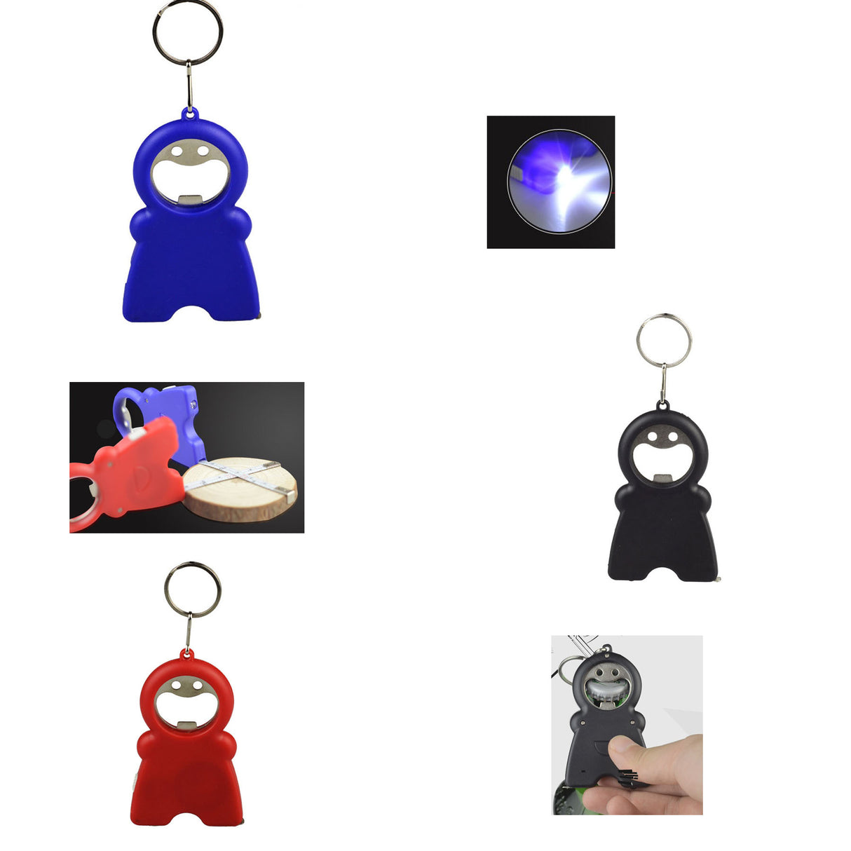 Llavero con cinta luminosa LED y abridor de botellas