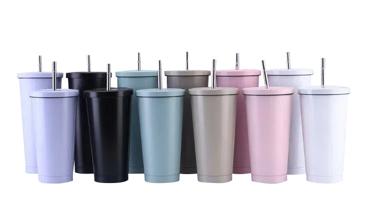 Vaso de acero inoxidable de 16 oz con pajita