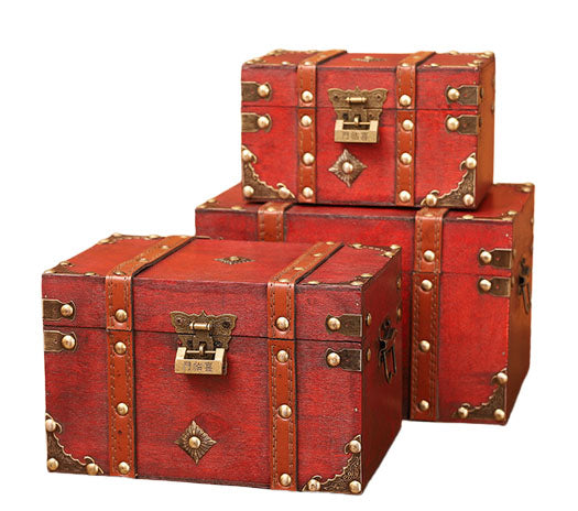 Yellow Map Combination Lock Wood Chest