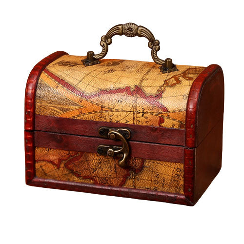 Cofre de madera con cerradura de combinación de mapa