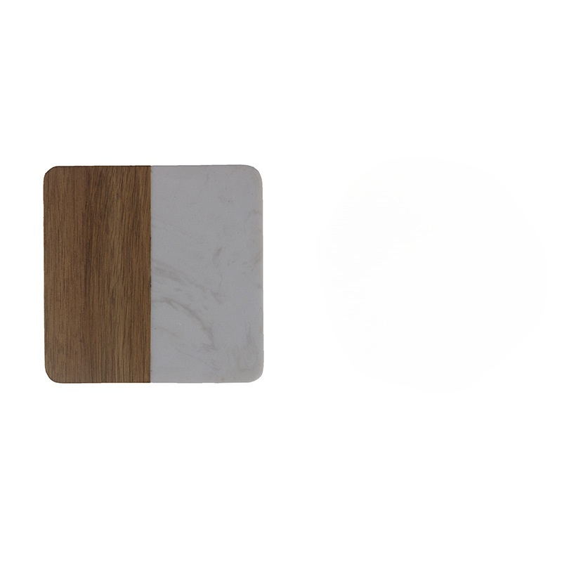 1pc Marble Splicing Acacia Wood Coaster