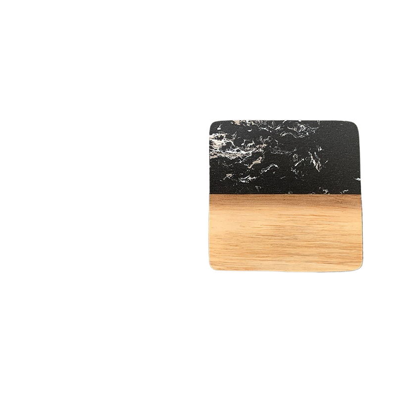 1pc Marble Splicing Acacia Wood Coaster
