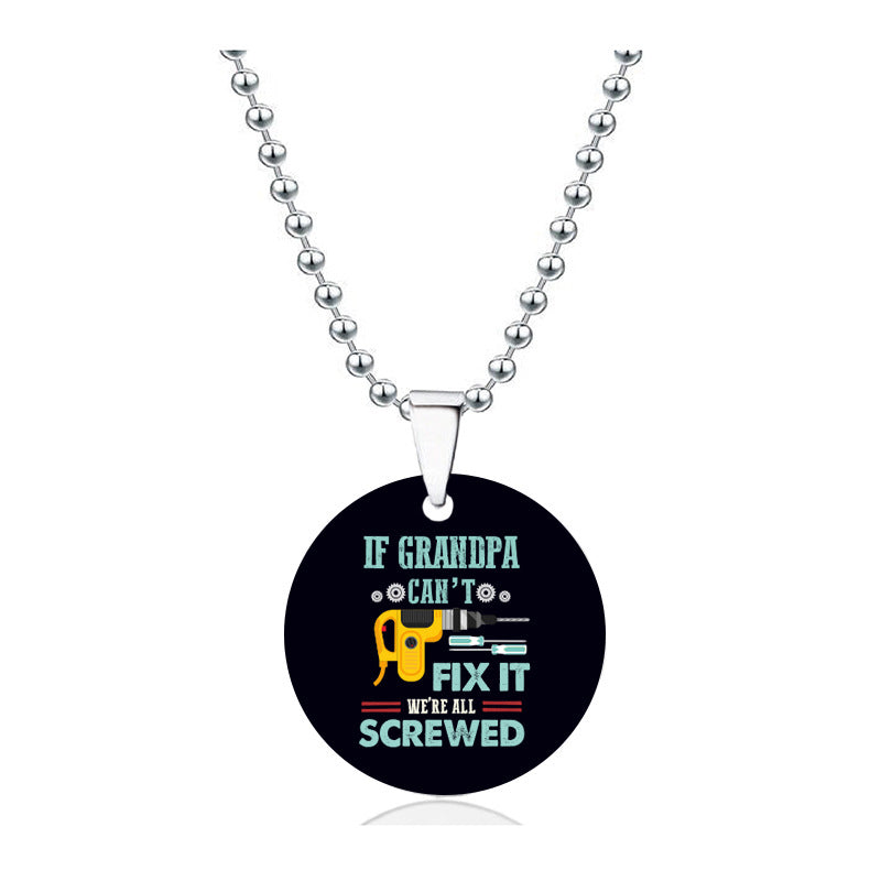 Collar redondo de acero inoxidable con marca