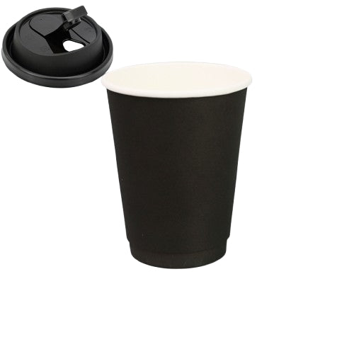 Gobelet en papier noir double couche de 12 oz