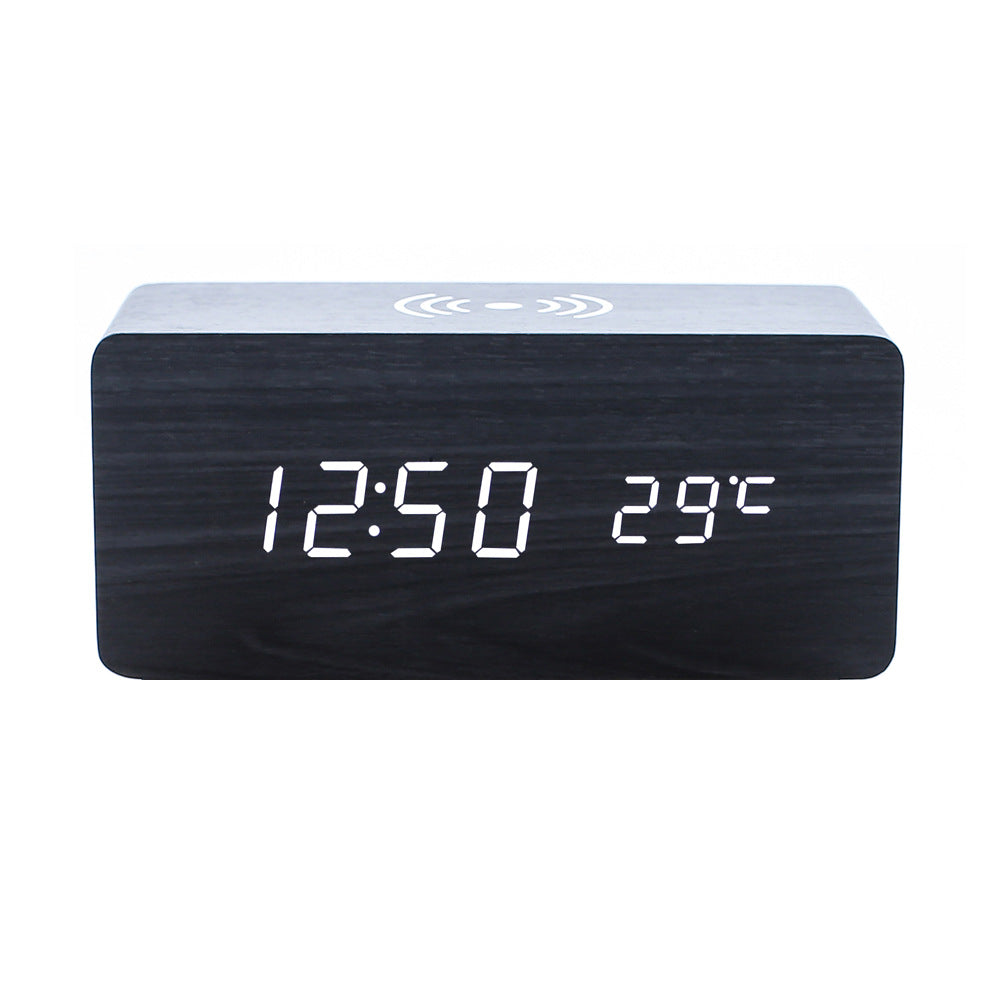Led Wood Wireless Charging Clock