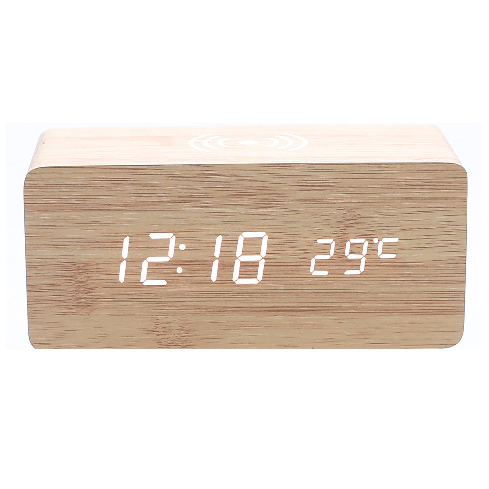 Led Wood Wireless Charging Clock