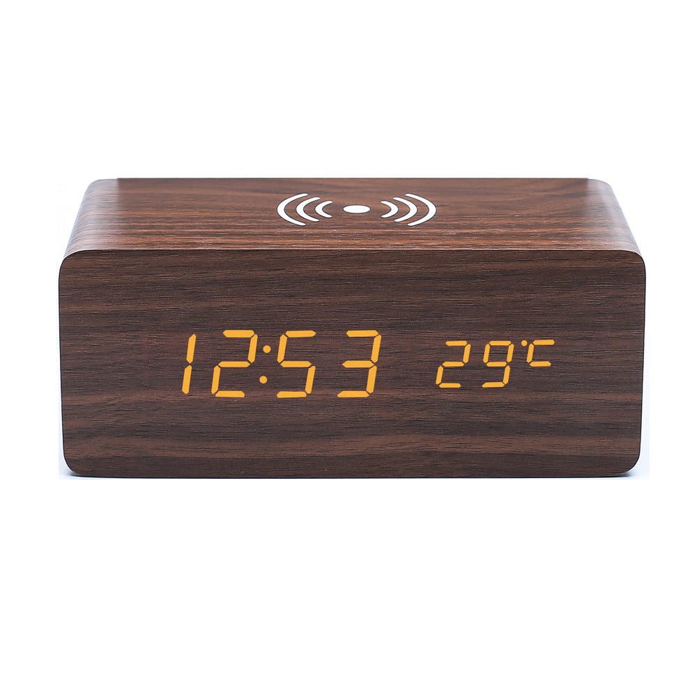Led Wood Wireless Charging Clock