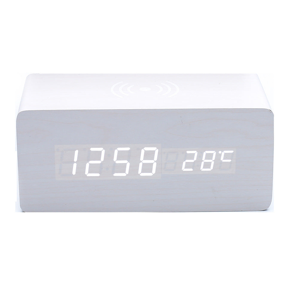 Led Wood Wireless Charging Clock