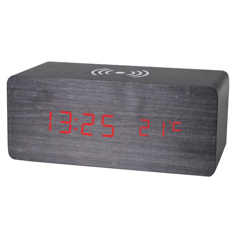 Led Wood Wireless Charging Clock