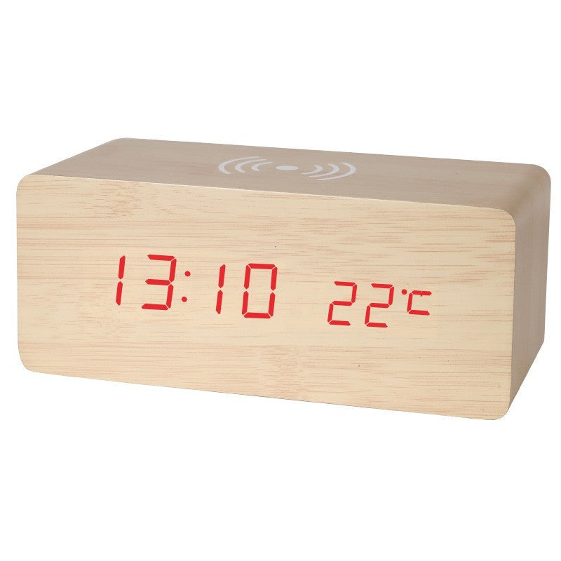 Led Wood Wireless Charging Clock