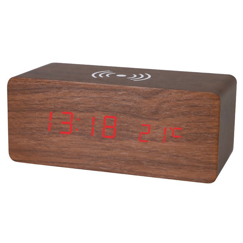 Led Wood Wireless Charging Clock