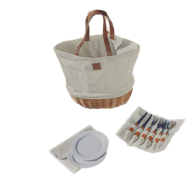 Picnic Canvas Basket With Flatwares - By Boat