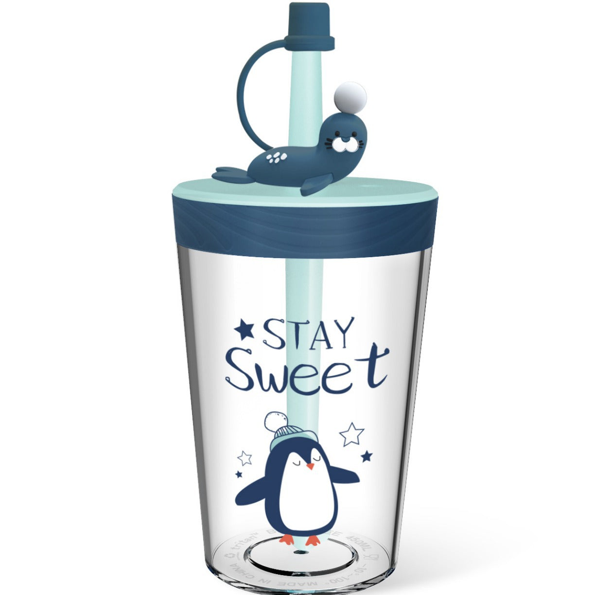 Taza de paja con forma de cabeza de dibujos animados