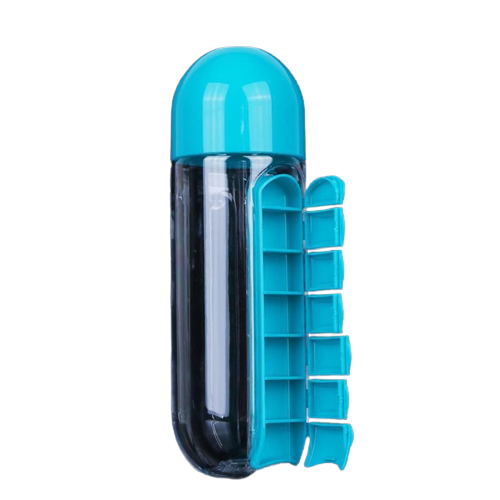 Botella de agua con pastillero diario