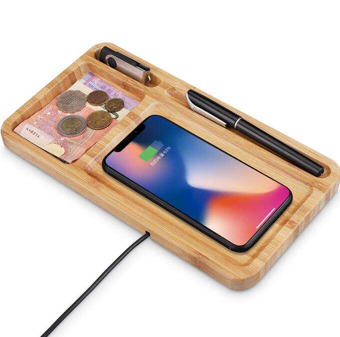 Bureau en bambou avec chargeur sans fil 15 W