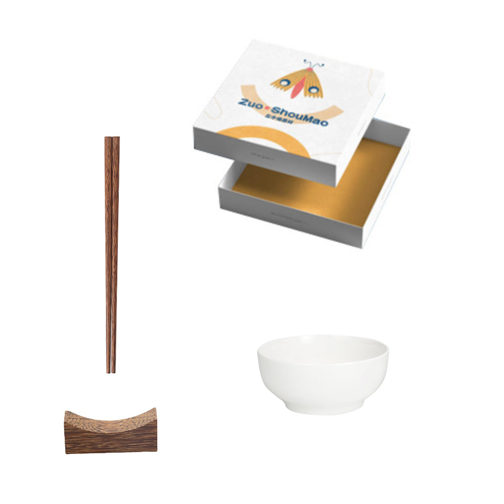 Premium Ceramic Bowl And Chopstick Set With Matching Rest