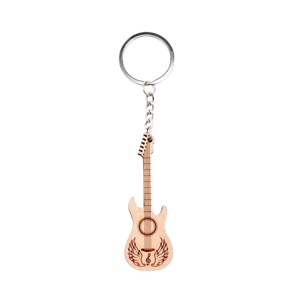 Rustic Wooden Guitar Keychain