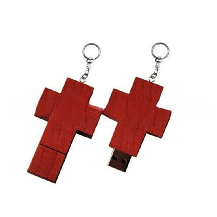 Memoria USB en forma de cruz de madera de arce