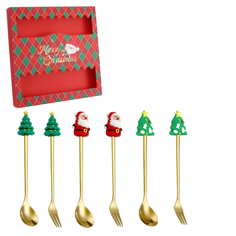 Juego de cuchara y tenedor navideño