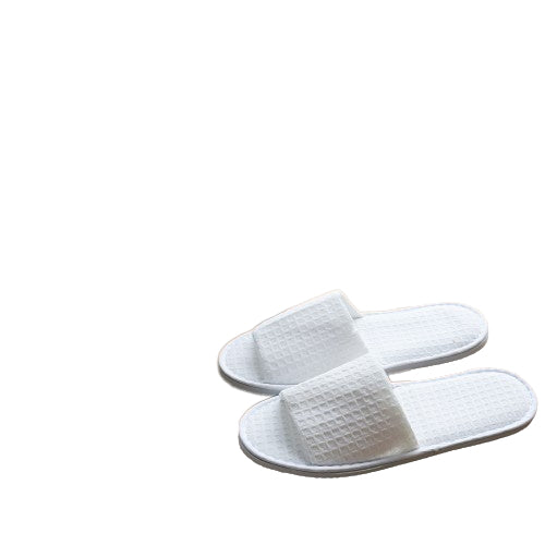 Pantuflas de hotel con punta abierta y diseño de gofre