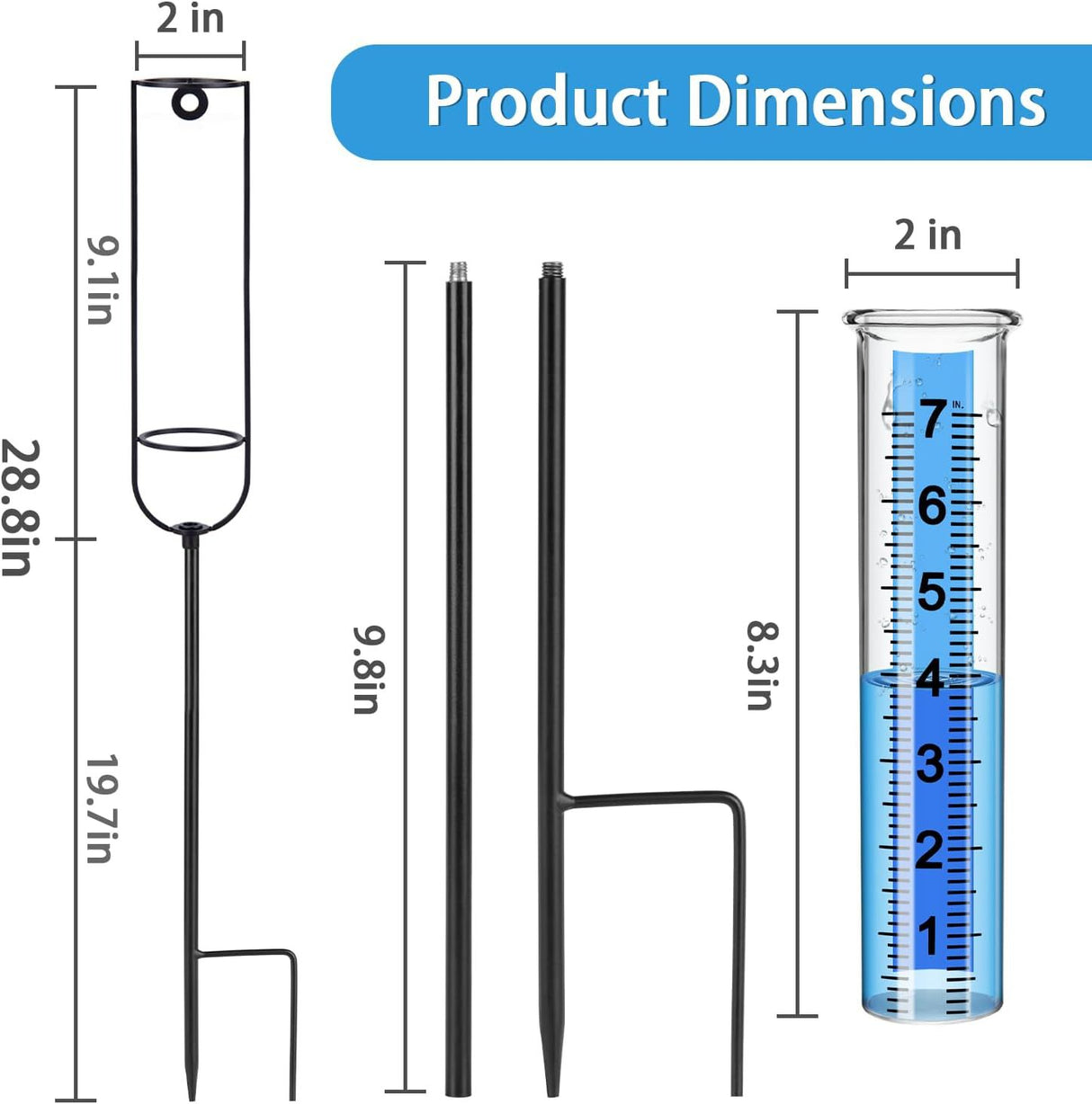 Pluviomètre en verre résistant au gel de 7 pouces