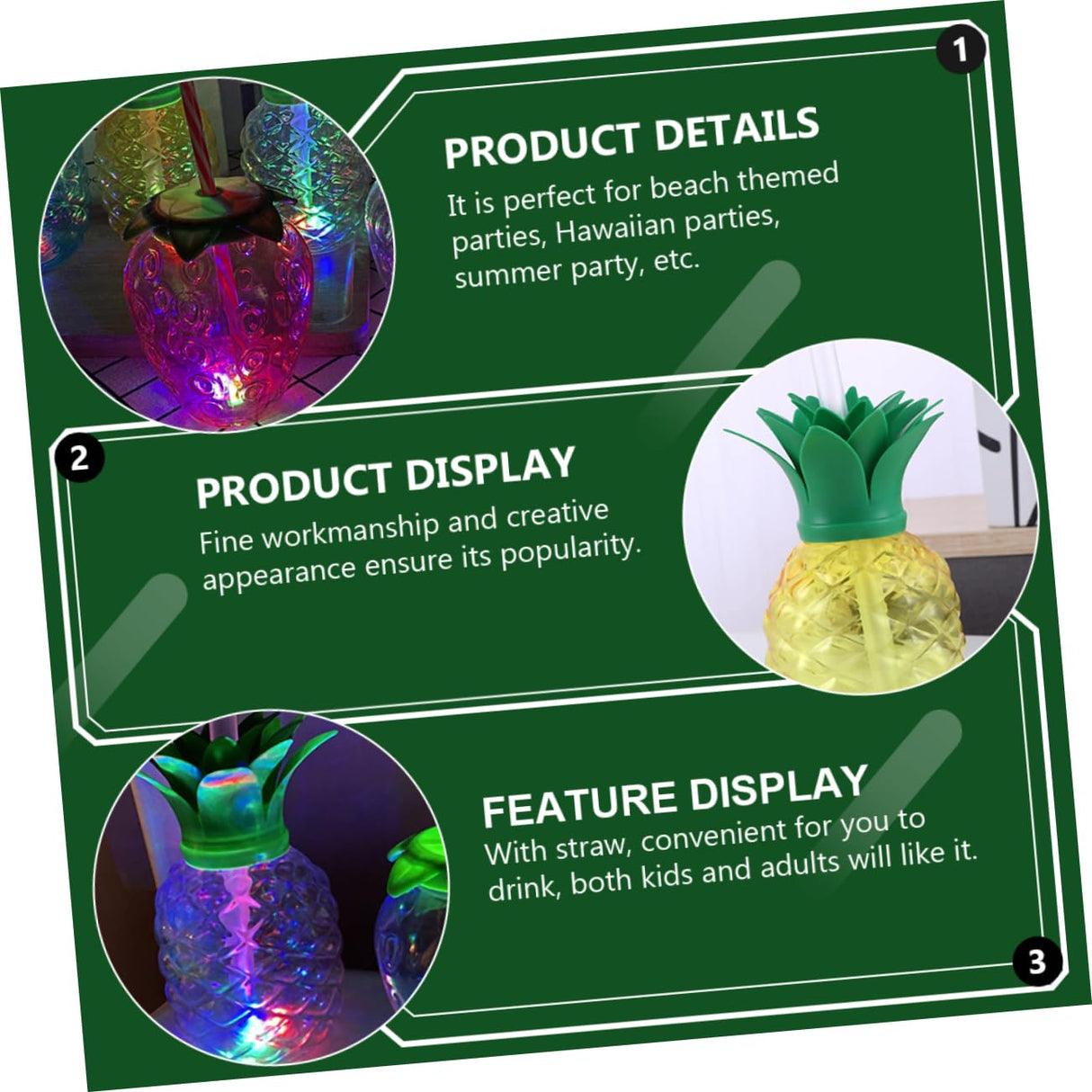 Vaso de plástico con forma de piña de 500 ml con luz LED