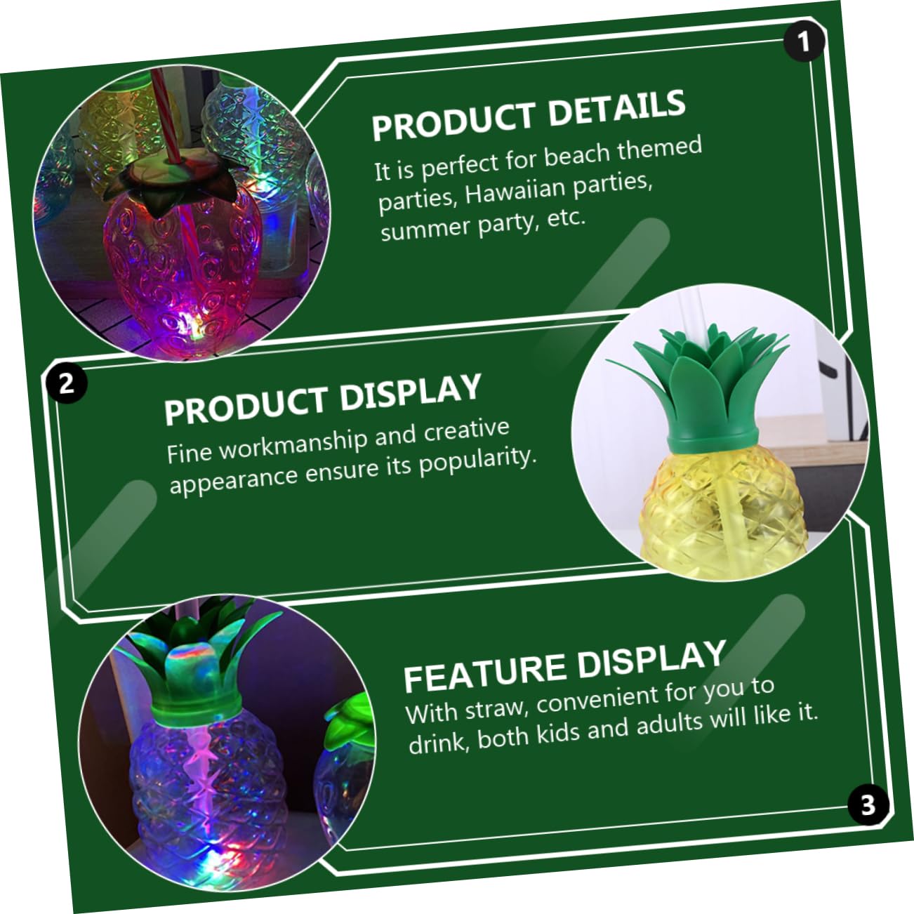 Vaso de plástico con forma de piña de 500 ml con luz LED