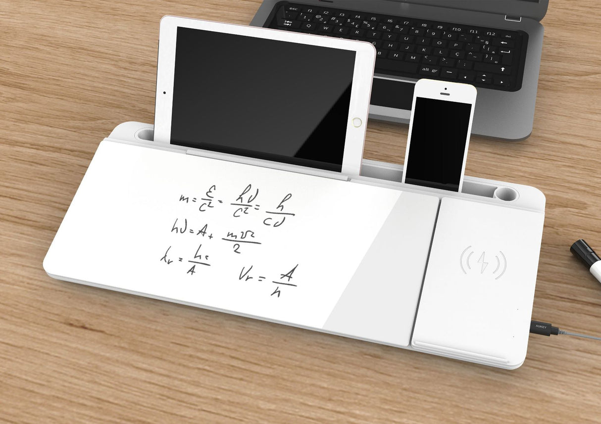 Tableau blanc de bureau avec chargeur sans fil