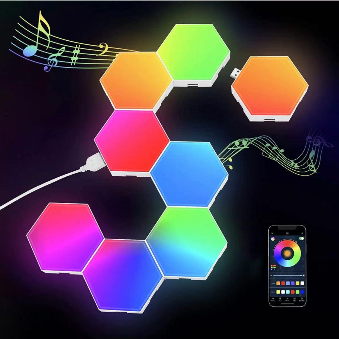 Paquete de 8 luces de pared hexagonales con panel RGB