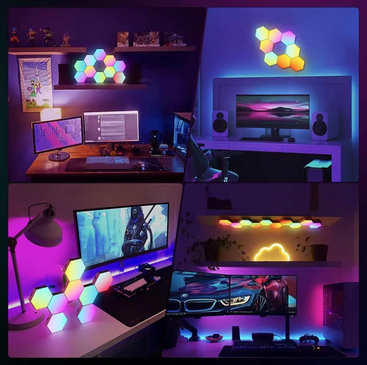 Paquete de 8 luces de pared hexagonales con panel RGB