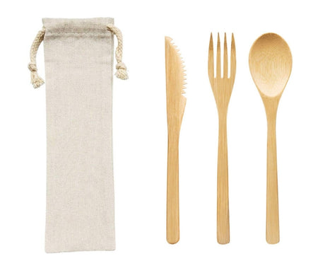 Wooden Tableware Set With Jute Bag