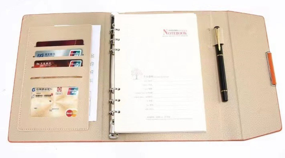 Classeur en cuir synthétique format A5, 3 volets et 6 anneaux