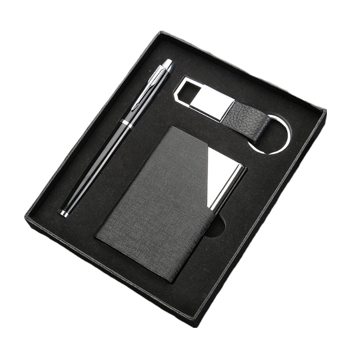 Estuche para tarjetas de presentación, llavero y bolígrafo