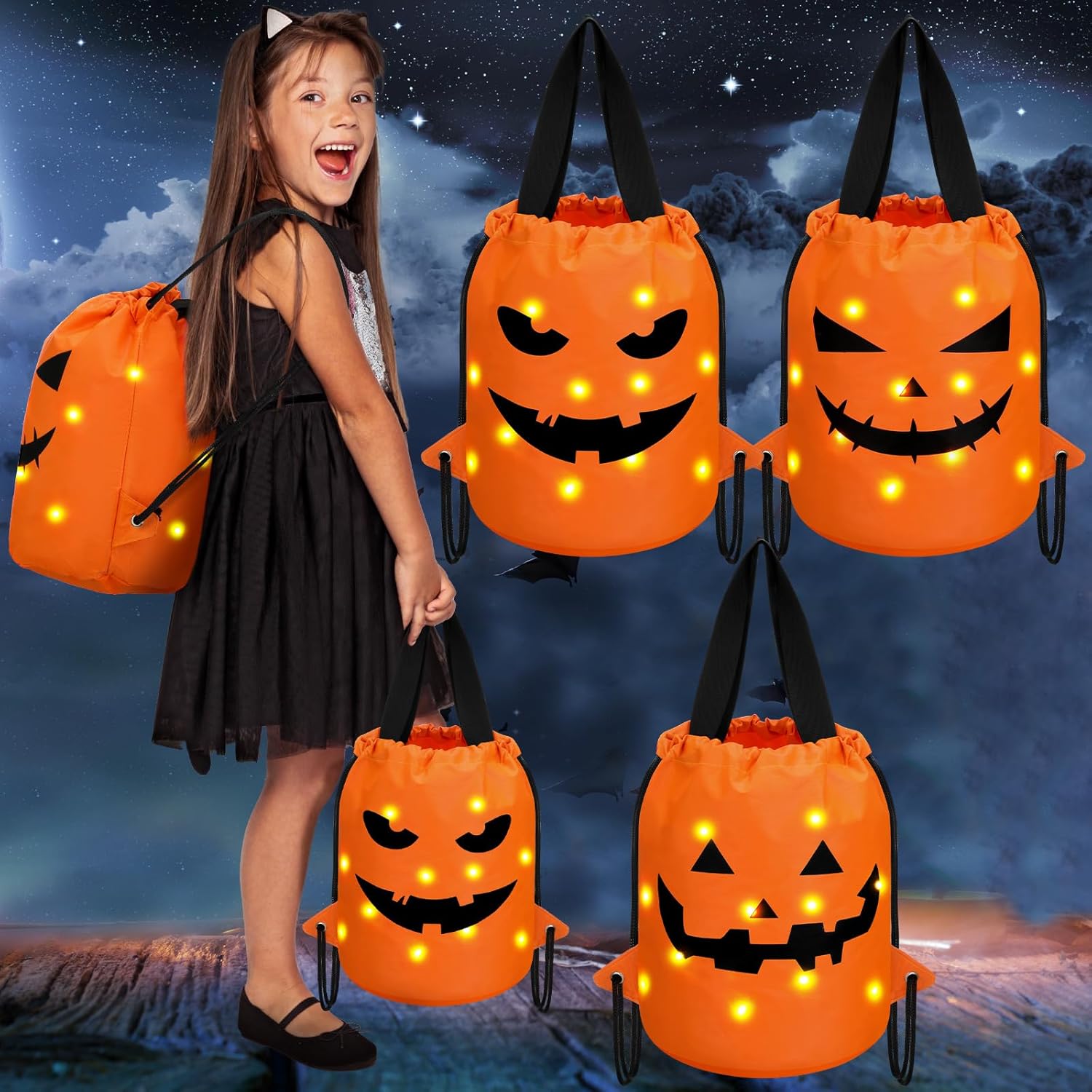 Bolsa con cordón y luz LED para Halloween