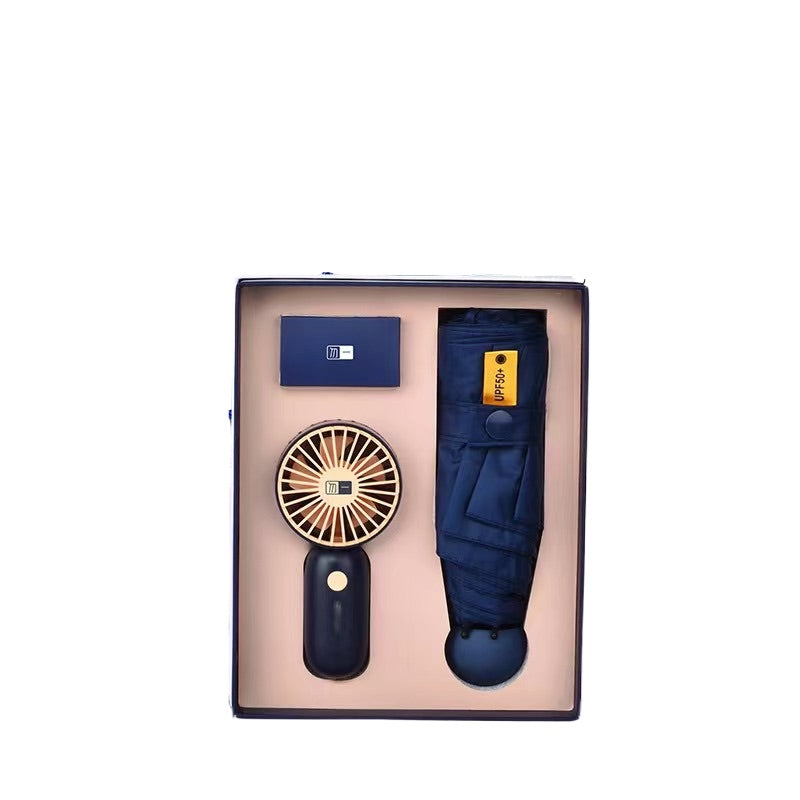 Set de regalo de paraguas plegable con ventilador portátil