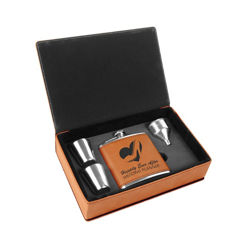 Frasco de acero inoxidable de cuero sintético para regalo