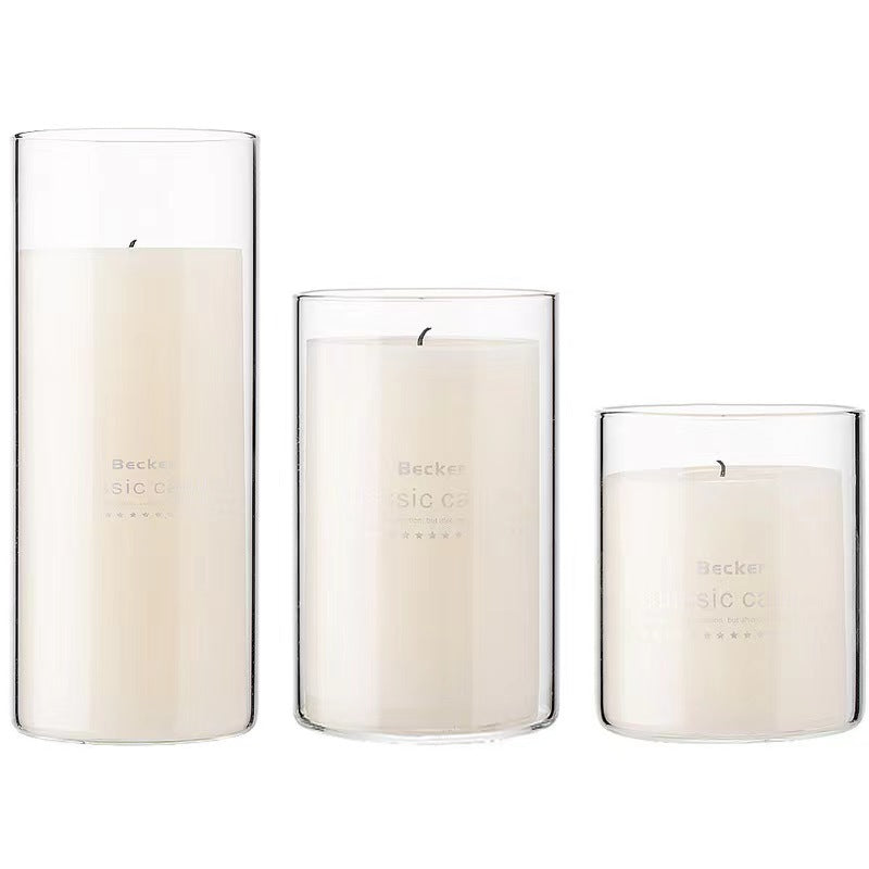 European-style Cylindrical Pure White Smokeless Candle In Glass Cup