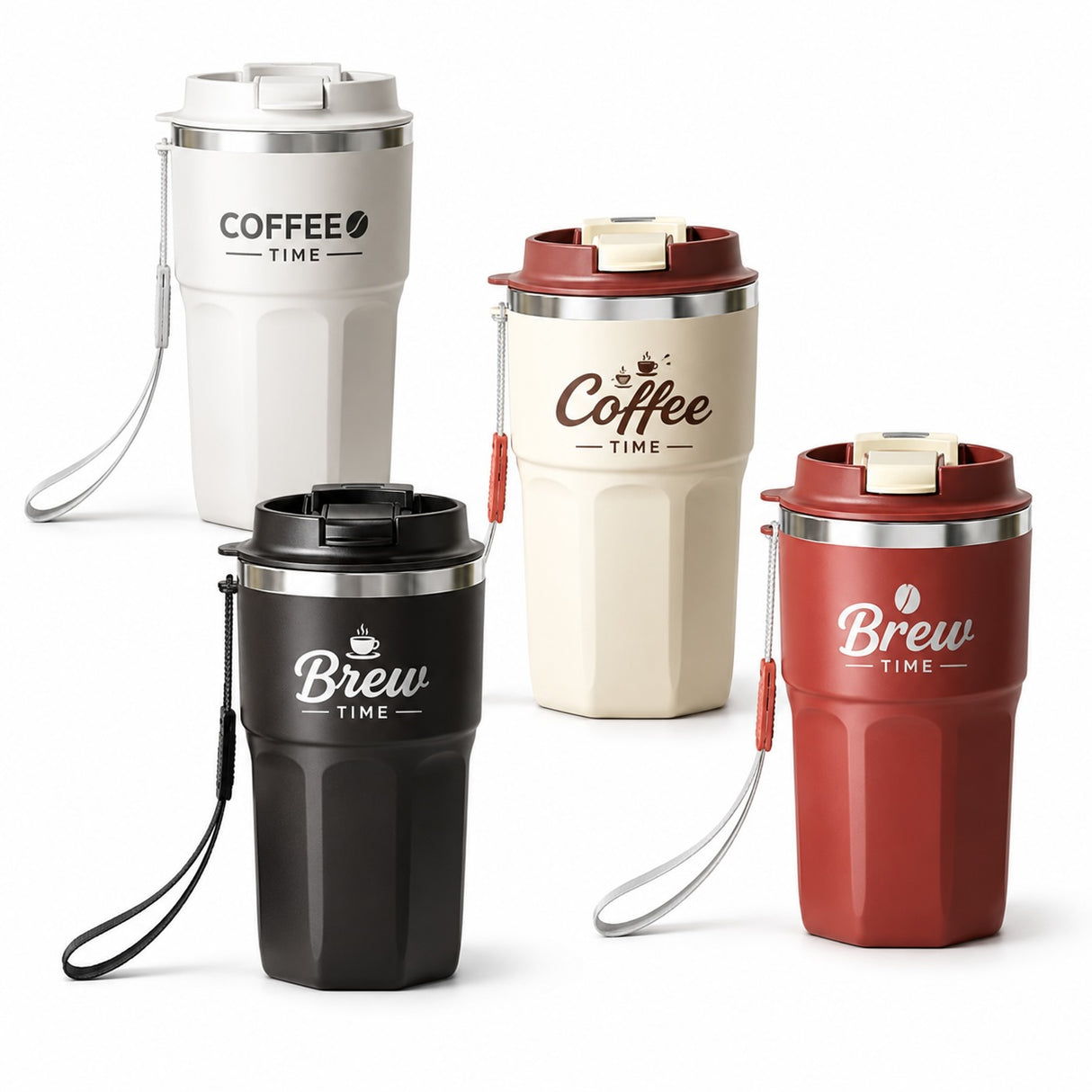 304 Stainless Steel Dual Drinking Travel Mug With Built-in S